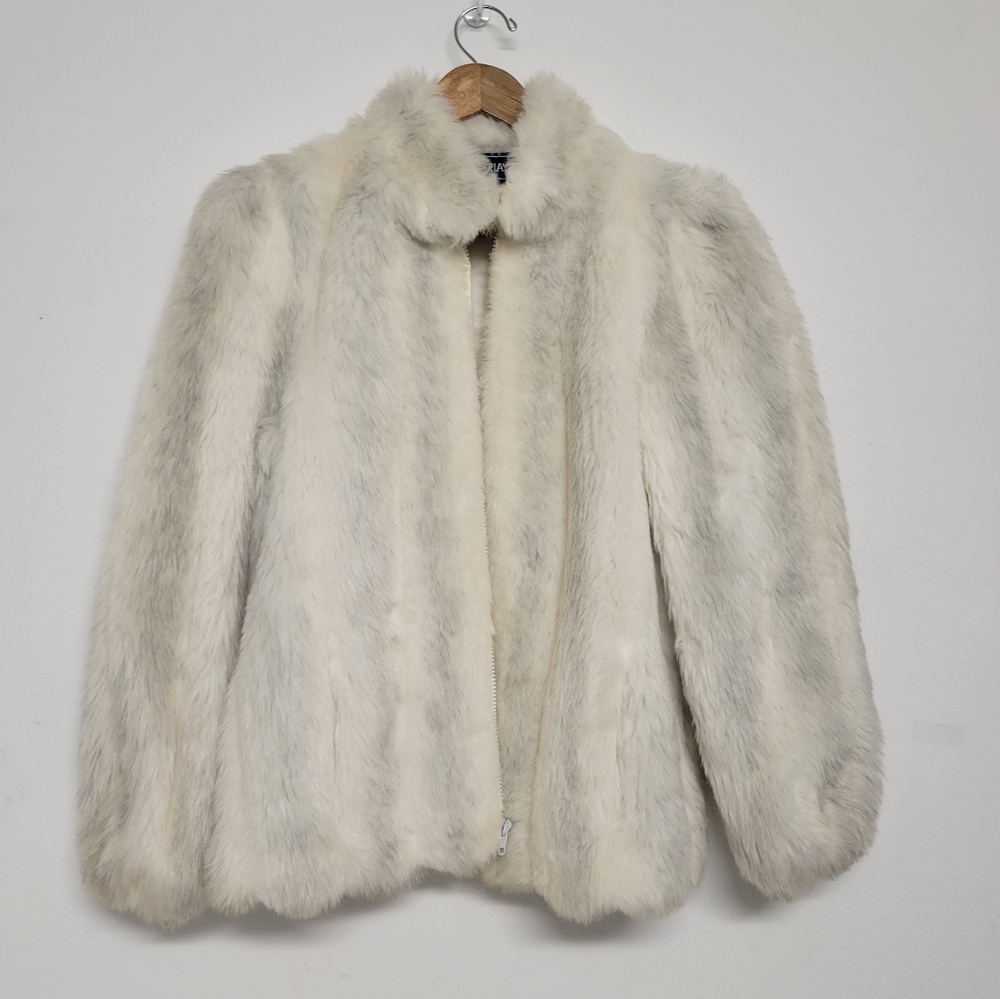 Vintage Outerlayers Made USA Faux Fur/leather Cream Teddy Jacket